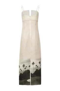 Antigua Linen Midi Dress in Green Tropical