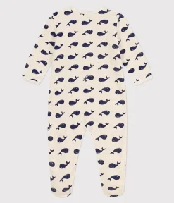 Baby Boy Navy Whale Romper in Oatmeal