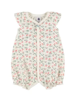 Baby Short Sleeve Floral Romper in White