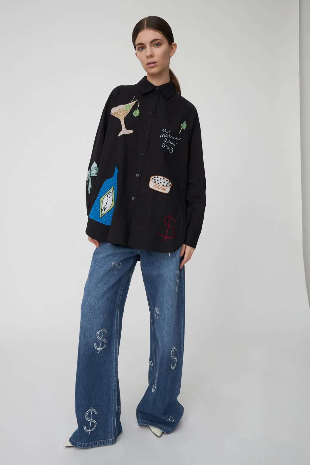 Bead Embellished Shirt in Black