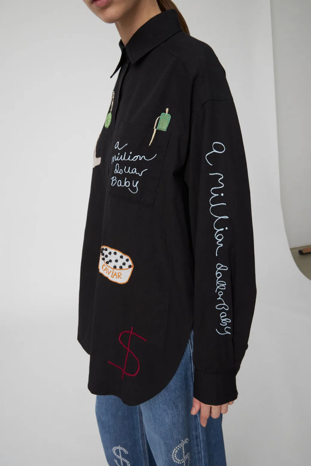 Bead Embellished Shirt in Black