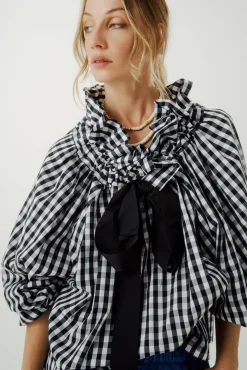 Beautiful Mess Top in Black Gingham Checker