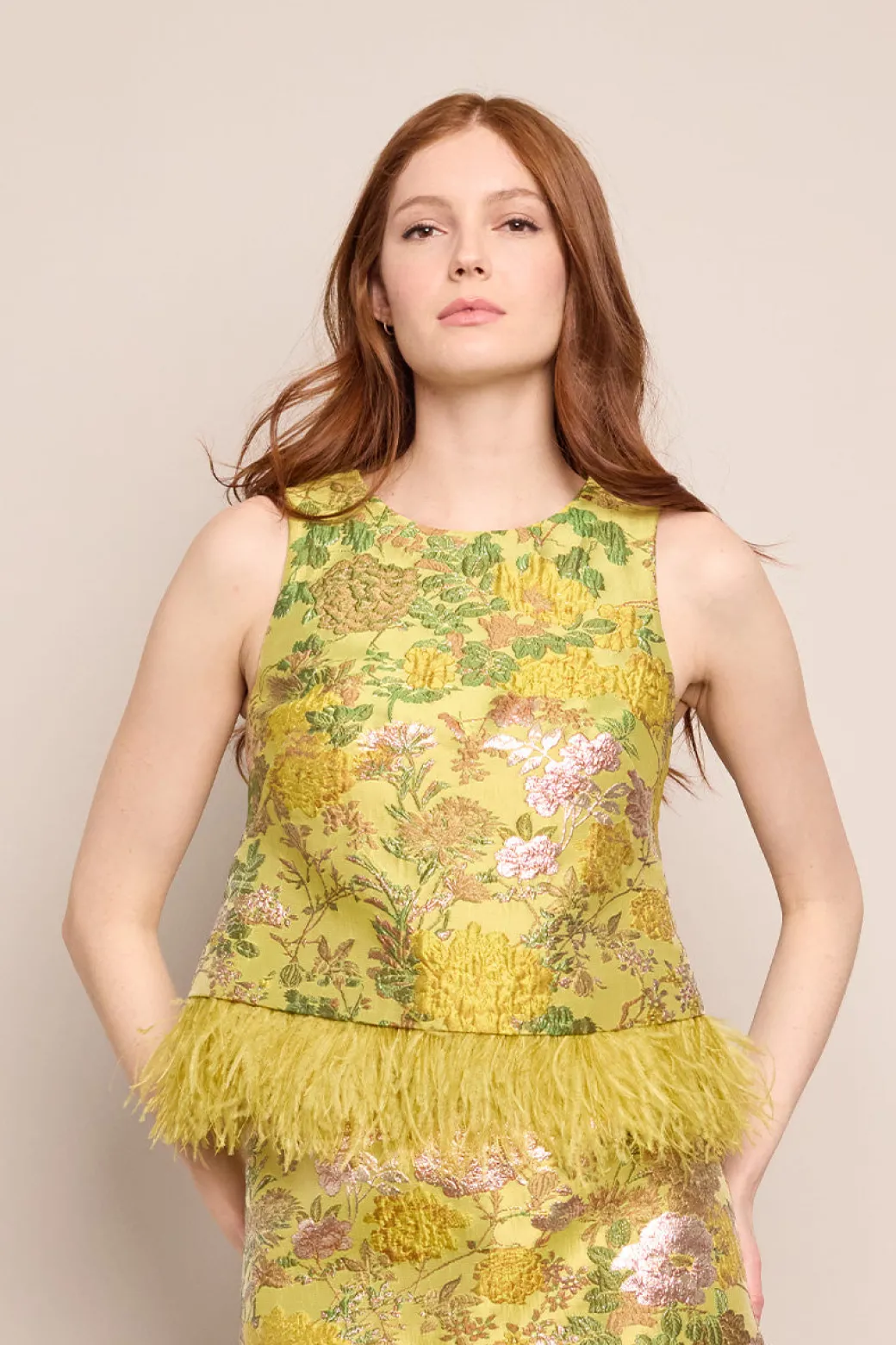 Belmond Top in Floral Matelasse Yellow