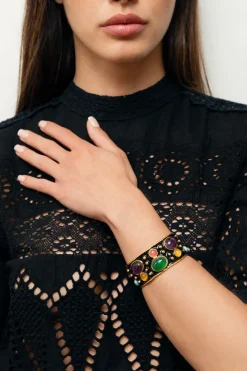 Byzantine Cuff in Black with Stones