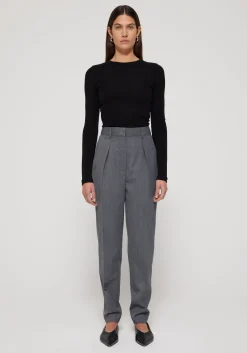 Carrot Fit Single Pleat Trouser in Grey Melange