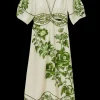Cascade Short Sleeve Dress in Green Floral