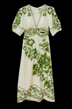 Cascade Short Sleeve Dress in Green Floral