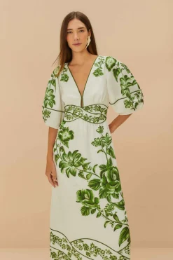 Cascade Short Sleeve Dress in Green Floral