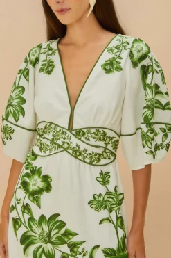 Cascade Short Sleeve Dress in Green Floral