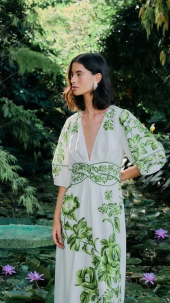 Cascade Short Sleeve Dress in Green Floral