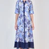 Claudine Shirt Midi Dress in Blue Floral