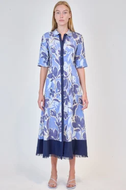 Claudine Shirt Midi Dress in Blue Floral