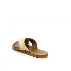Criss Cross Slide Sandals in Tan and Raffia