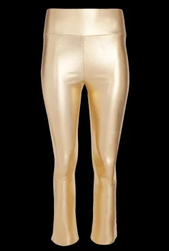 Crop Flare Leather Leggings in Gold