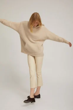 Crop Flare Leather Legging in Alabaster