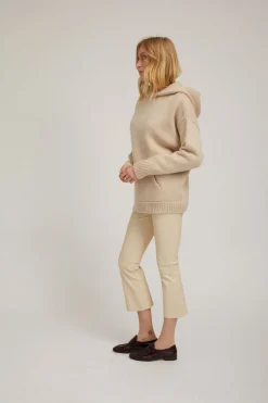 Crop Flare Leather Legging in Alabaster