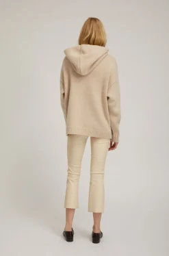 Crop Flare Leather Legging in Alabaster