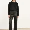Cropped Baggy Leather Trouser in Black