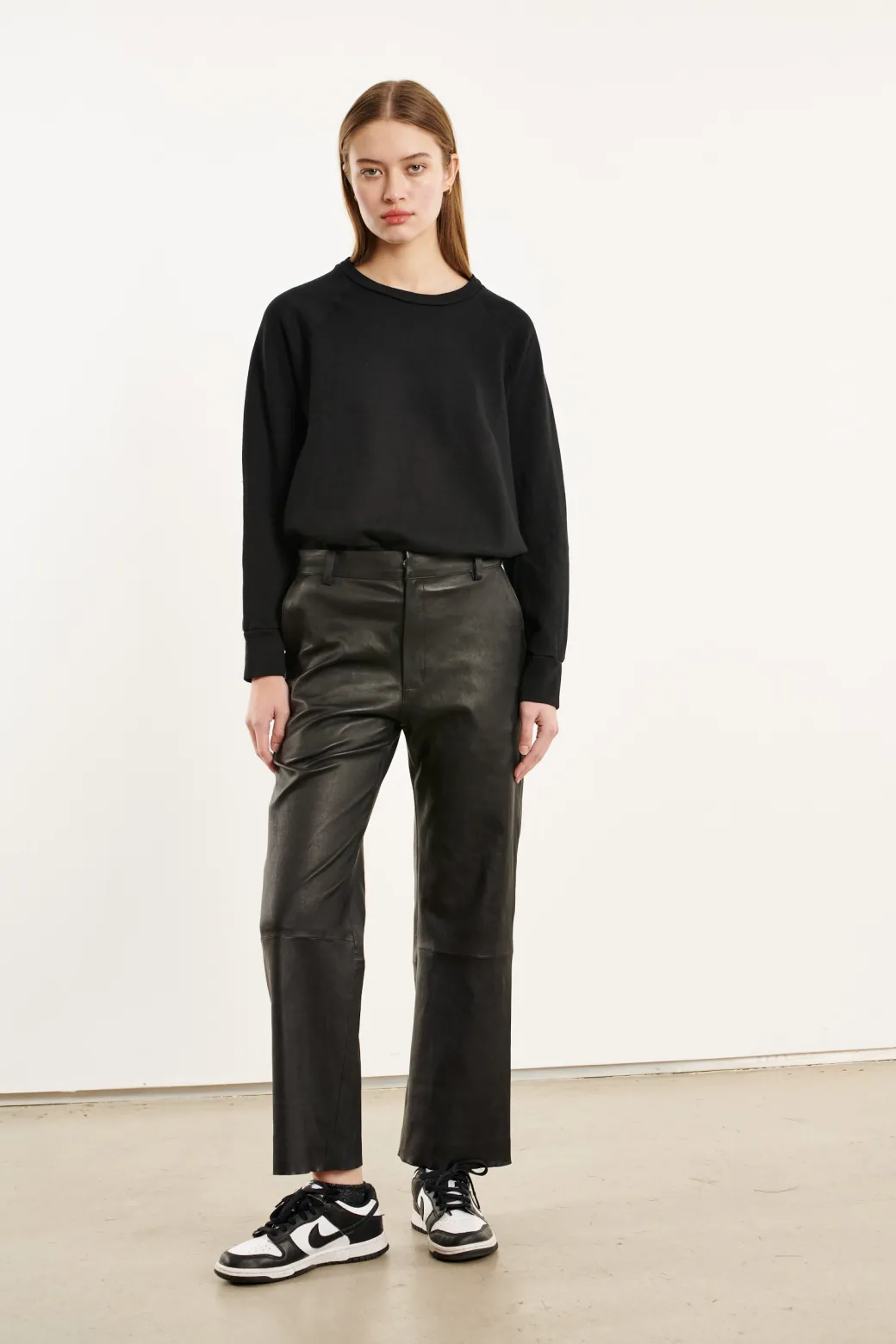 Cropped Baggy Leather Trouser in Black