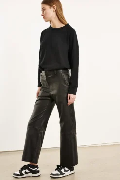 Cropped Baggy Leather Trouser in Black