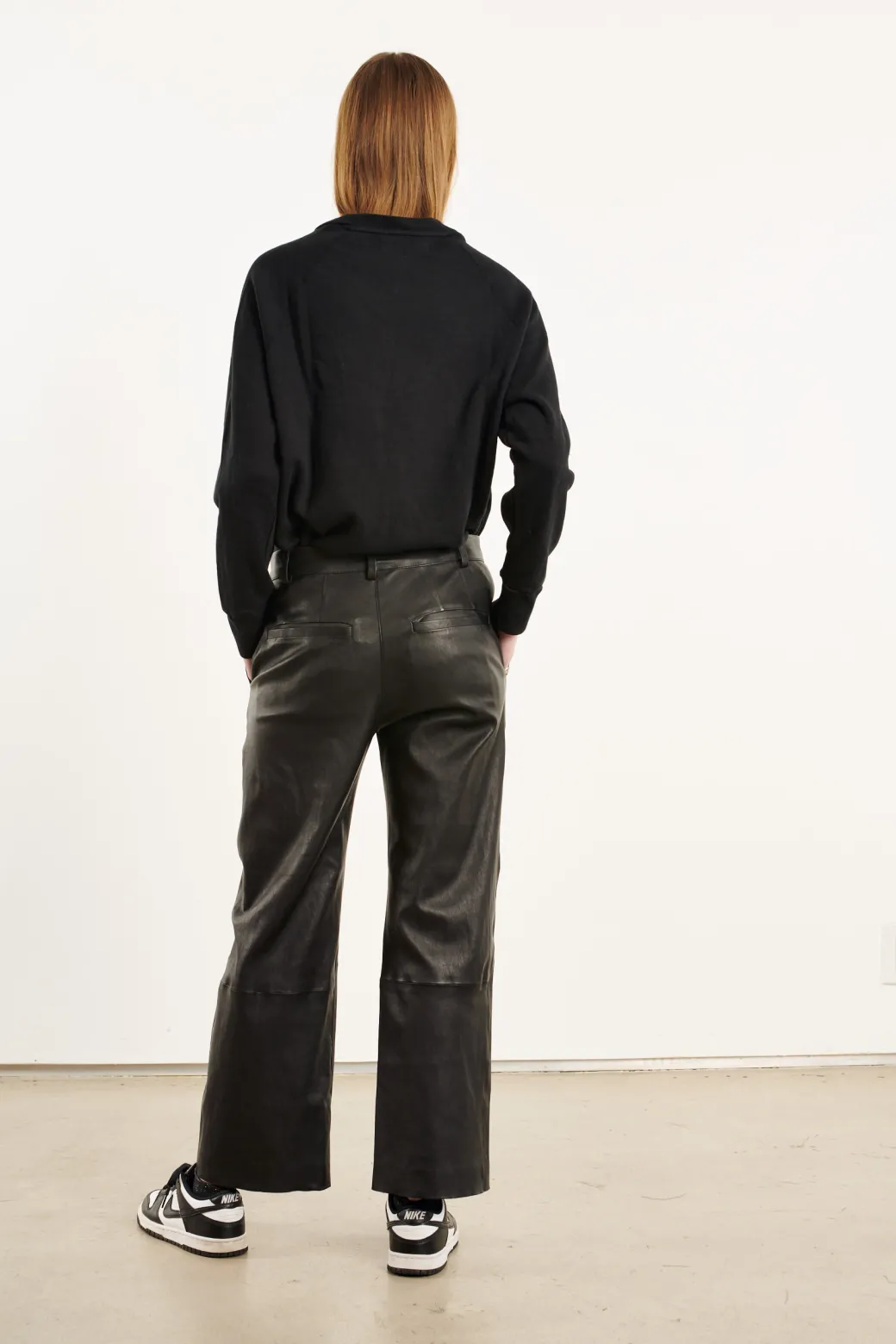 Cropped Baggy Leather Trouser in Black