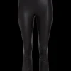 Cropped Flare Leather Leggings in Black