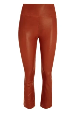 Cropped Flare Leather Leggings in Cognac