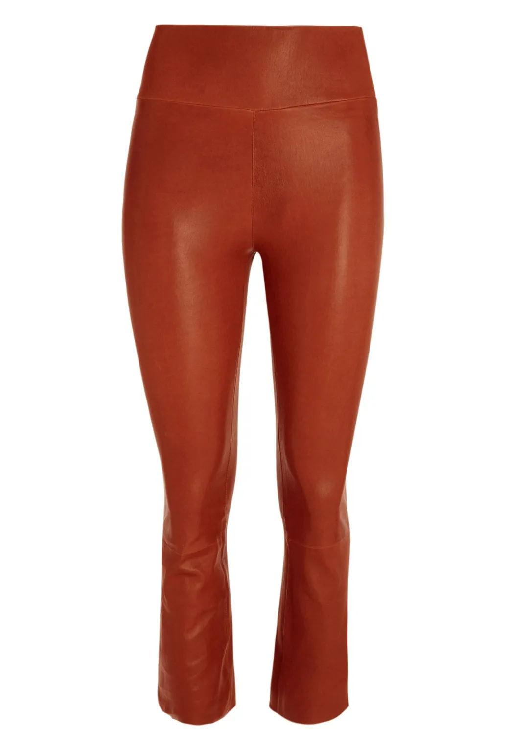 Cropped Flare Leather Leggings in Cognac