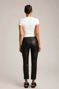 Cropped Flare Leather Leggings in Black