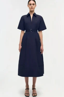 Deanna Belted Midi Dress in Midnight
