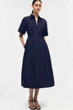 Deanna Belted Midi Dress in Midnight