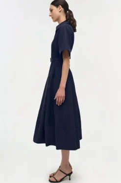 Deanna Belted Midi Dress in Midnight
