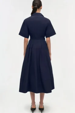 Deanna Belted Midi Dress in Midnight