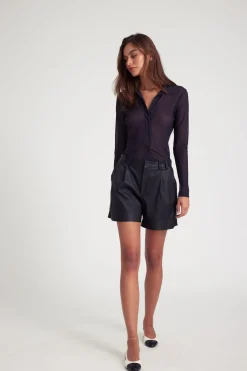 Deep Pleat Leather Shorts in Black