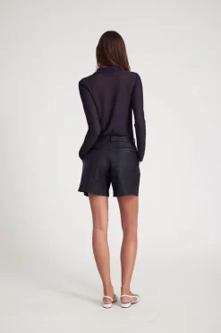 Deep Pleat Leather Shorts in Black