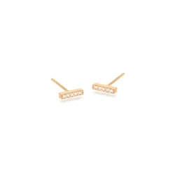 Diamond Bar Studs in Yellow Gold