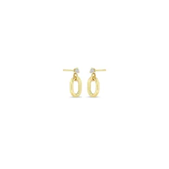 Diamond Link Drop Studs in Yellow Gold