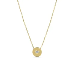 Disc with Marquis Diamond Necklace in Yellow Gold