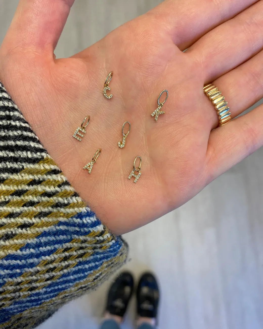 DRD Diamond Letter Charm in Yellow Gold