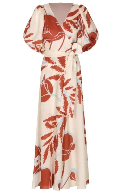 Ermita Linen Midi Dress Ecru Orange