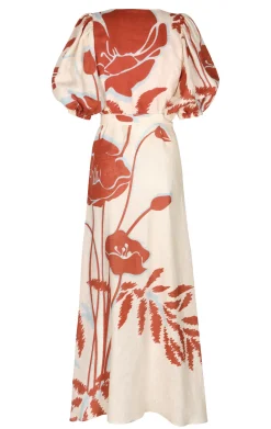 Ermita Linen Midi Dress Ecru Orange
