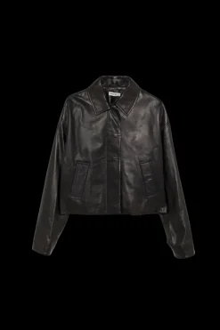 Everli Cropped Leather Jacket in Black