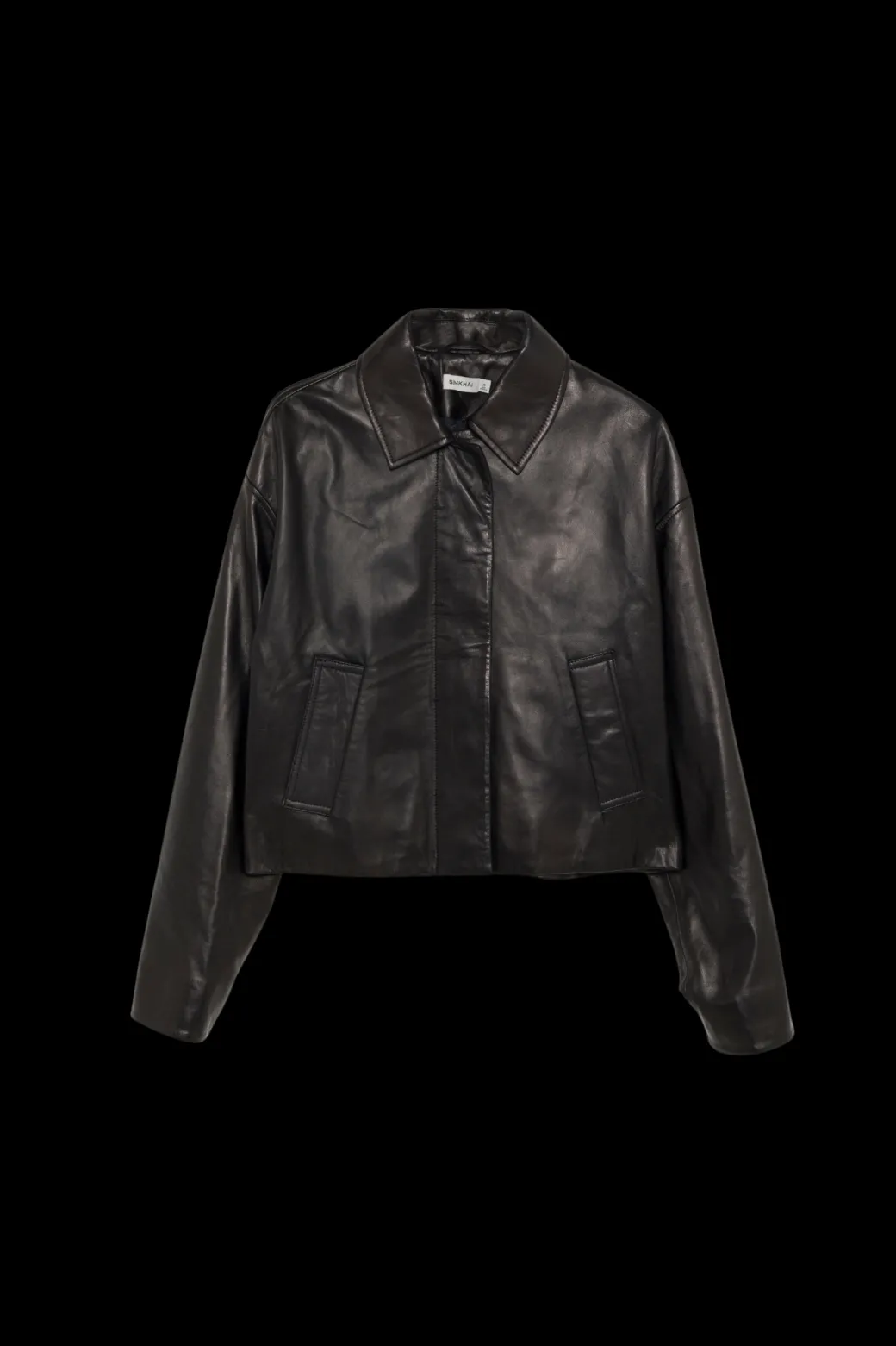 Everli Cropped Leather Jacket in Black