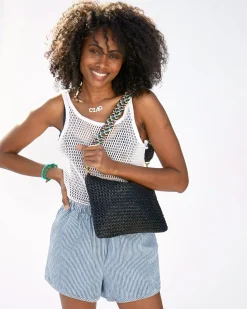 Flat Rattan Clutch in Black