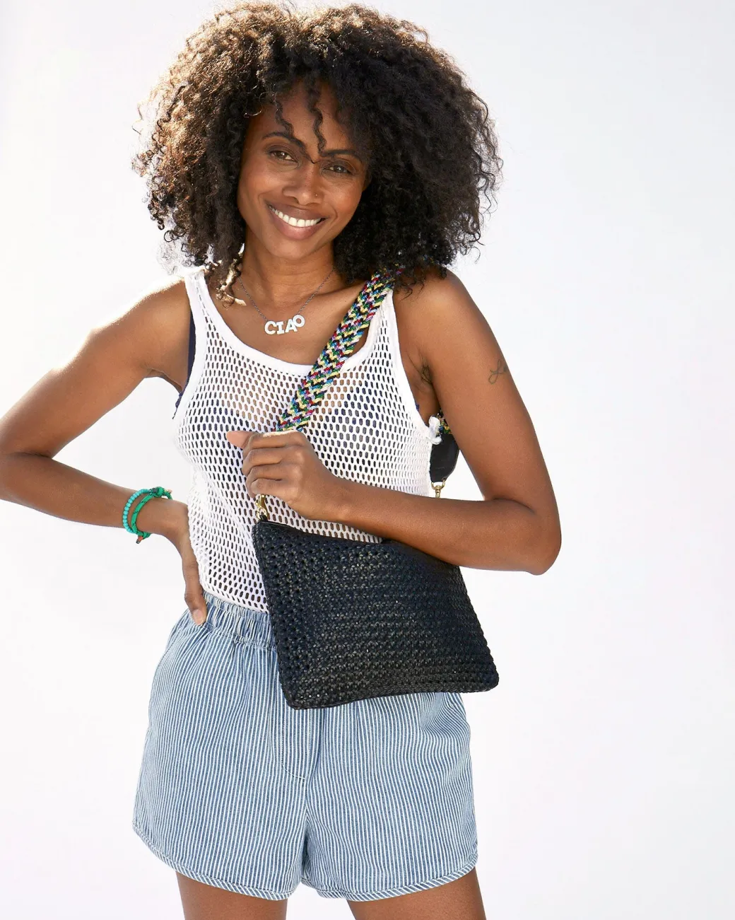 Flat Rattan Clutch in Black