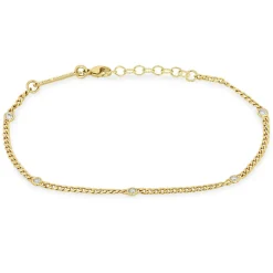 5 Floating Diamond X-Small Curb Chain Bracelet in Yellow Gold