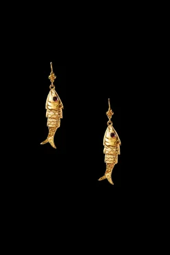 Gold Koi Earring with Garnet