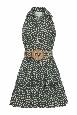 Hannah Mini Dress in Green Polka Dot