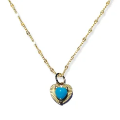 Heart Turquoise Oval Necklace in Yellow Gold