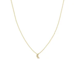 Itty Bitty Diamond Crescent Moon Necklace in Yellow Gold